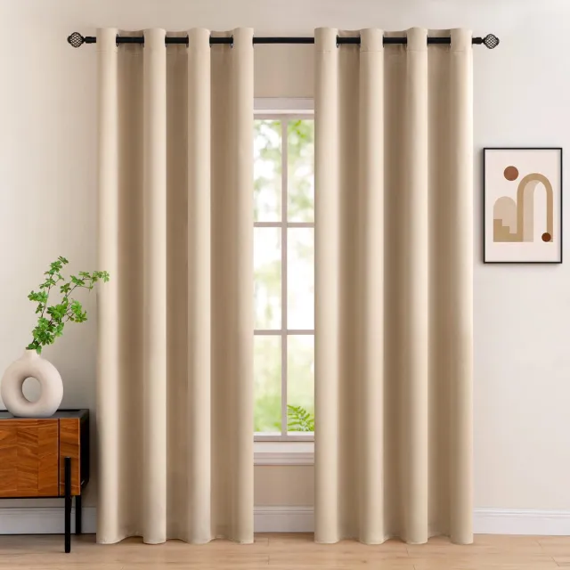 Famanu Verduisterende gordijnen set van 2 stuks, thermisch isolerend en ondoorzichtig, 225x140 cm (HxB), ideaal voor slaapkamer en woonkamer, biedt koudebescherming, donkerbeige