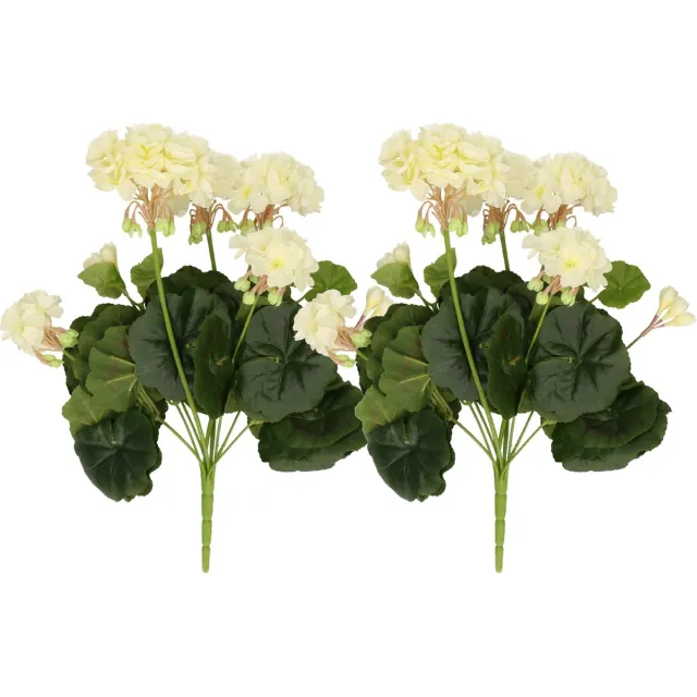 Bellatio Flowers & Plants 2x Kunstplant geranium wit 30 cm - Kunstplanten/nepplanten Groen