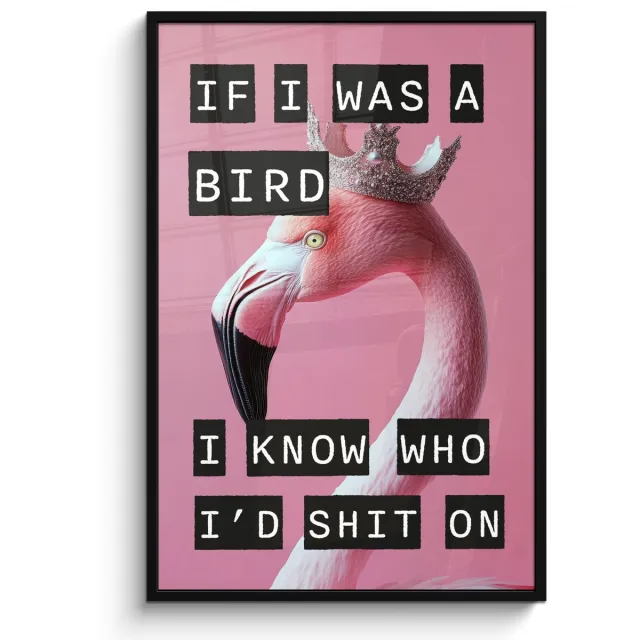 FrameYourWall Poster in lijst - Fotolijst 80x120 cm - Posters - Flamingo - Roze - Vogel - Decoratie - Posterlijst zwart - Decoratie - Wanddecoratie woonkamer - Muurdecoratie slaapkamer Tekst - Flamingo