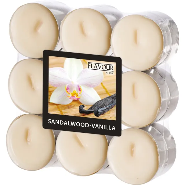 Conpax Candles Geur theelichtjes/waxinelichtjes - 18x - Sandalwood-Vanilla aroma - 4,5 branduren Ivoorwit