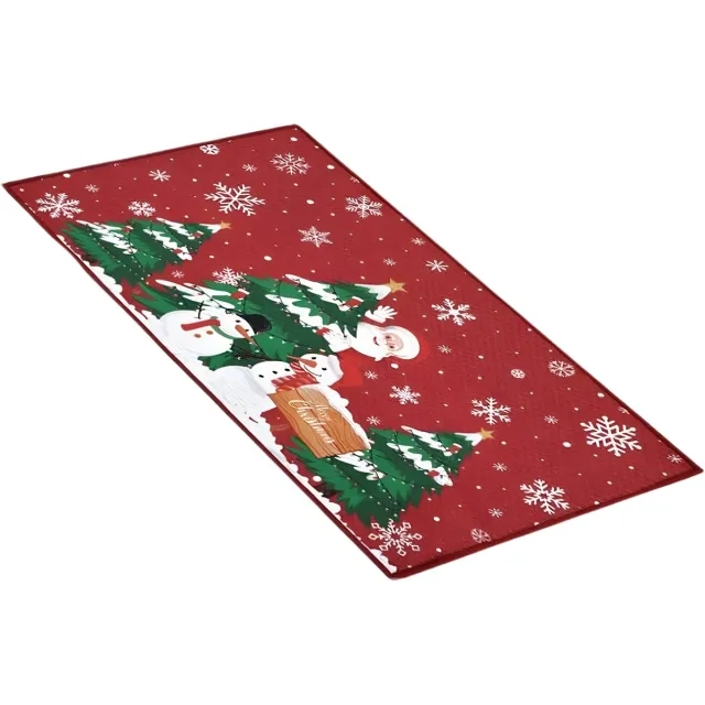Happiq Kerst Deurmat - Voor voordeur en binnen/buiten - Antislip welkommat met kerstman en kerstboom - Rood - Maat: 40x60cm Red