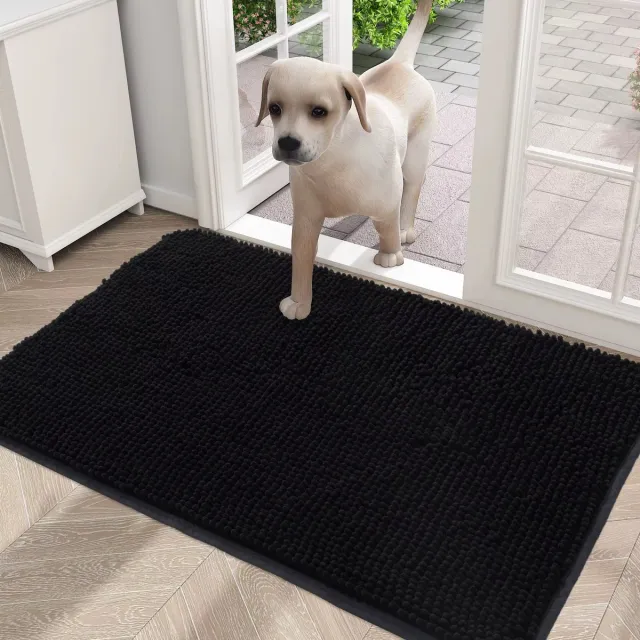 rimmo Deurmat voor Honden - Wasbare Hondenmat Binnen, Antislip, Sneldrogend Microvezel voor Modderige Poten - Zwart