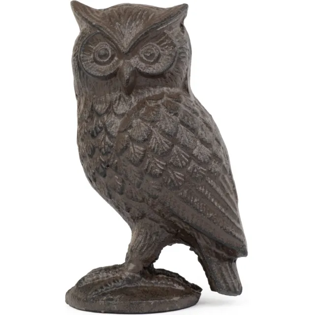 Moritz Uilenbeeld met Oorpluimen – Gietijzer – 15 cm hoog – Antiek Bruin – Dierenbeeld op ronde voet – Fijn geschubd verenkleed – Geschikt voor binnen en buiten – Tuindecoratie voor border, terras en vensterbank – 1 kg – Zonder stroom of batterij