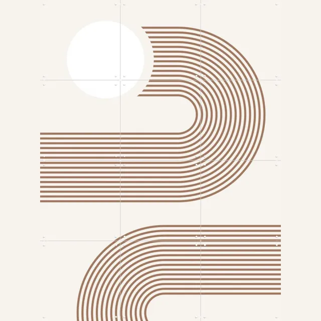 IXXI Beige Arc Poster No.2, Elena Ristova & Various - 60 x 80 cm - Grote wanddecoratie en posters - Minimalisme, Abstract, Line art, Geometrische Bruin / Wit