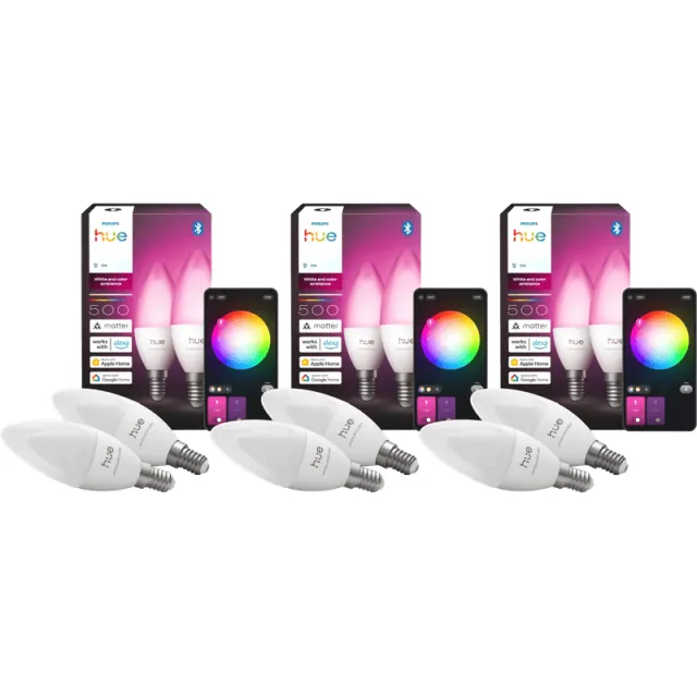 Philips Hue Kaarslamp White and Color E14 6-Pack