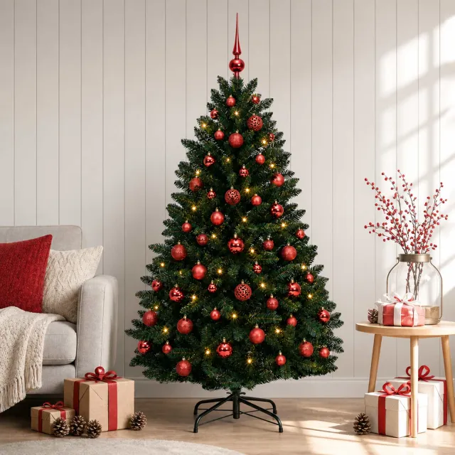 vidaXL Kunstkerstboom donkergroen met kerstbal 150 cm 150 LED's