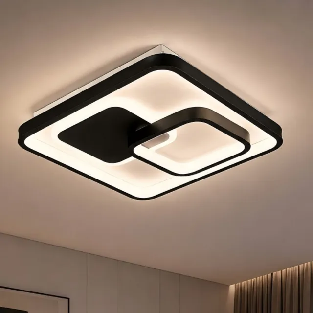 Lemlit Vierkante LED Plafondlamp 30 x 30 cm - Moderne Plafondverlichting met Ringdesign - 30W 3000 lm met 3 Kleurtemperaturen - met Geheugenfunctie - voor Woonkamer Slaapkamer Keuken en Hal - Zwart Zwart - 30W - Vierkante