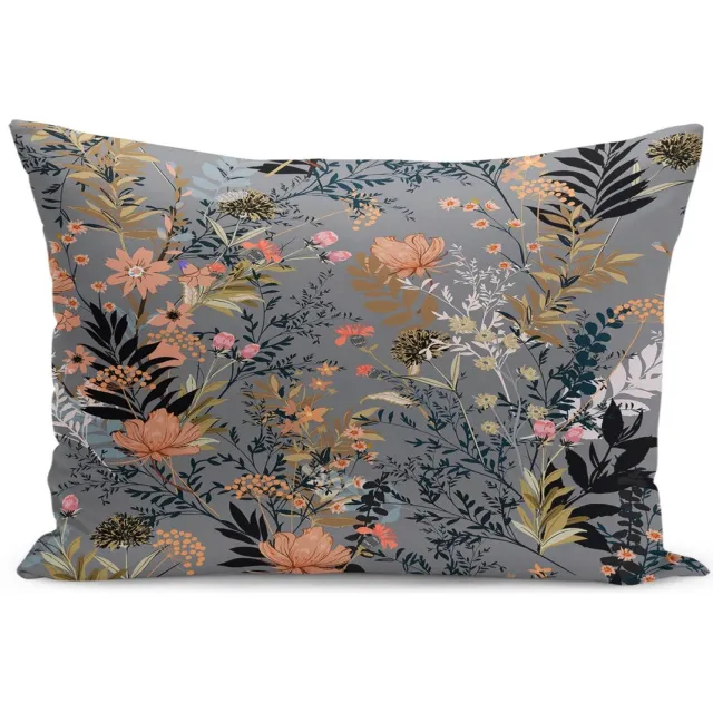 De Groen Home BLOEM Sierkussen Velvet Bedrukt 40x60 - Grijs - Inclusief binnenkussen