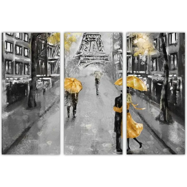AREDE Set van 3 Wanddecoratie Schilderij 'Grijze Parijs' - 90x60 cm PVC