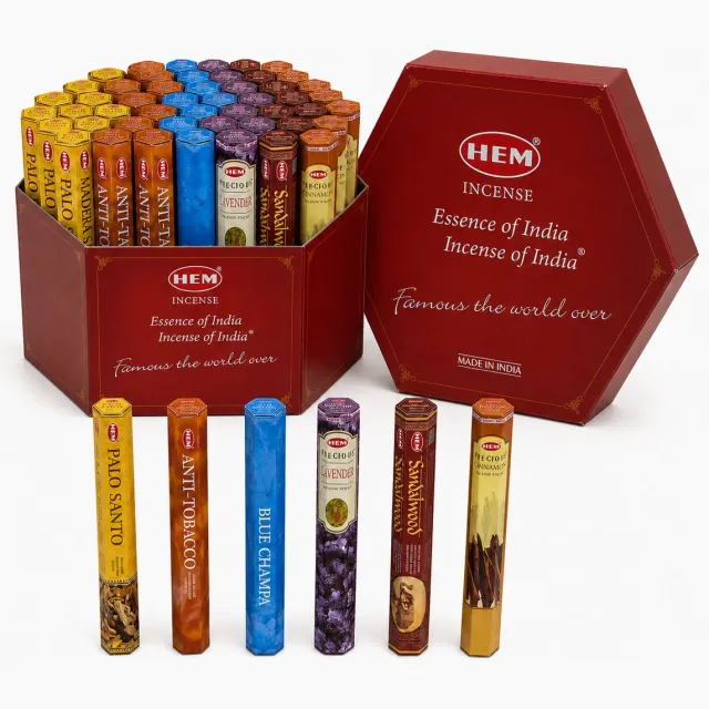 HEM Wierookstokjes Assortiment – 60 Pakjes x 20 Stokjes – 6 Geuren – 1.200 Stuks – Inclusief Displayverpakking Multikleur