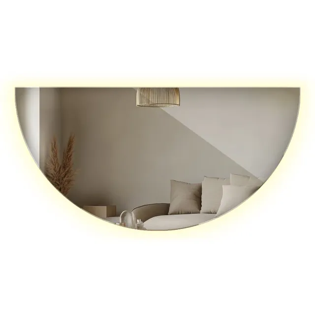WallMuralia Halfronde spiegel met verlichting - 25 x 50 cm - Spiegel Halfrond LED - Wandspiegel LED Neutraal licht - Decoratieve wandspiegel