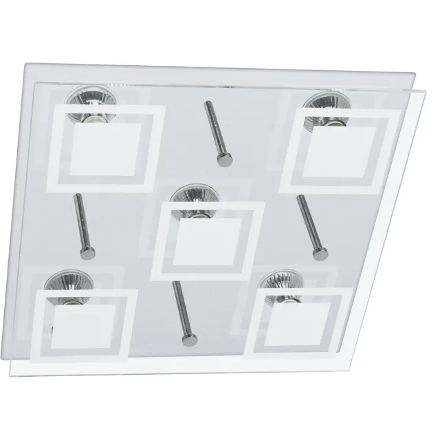 Trango 5-vlam LED plafondlamp 3153SD incl. 5x 5 Watt 5 standen dimbaar GU10 LED lamp 3000K warm wit in vierkant *KOI* Badkamerlamp, plafondlamp, ganglamp, plafondspot, wandlamp Chroom