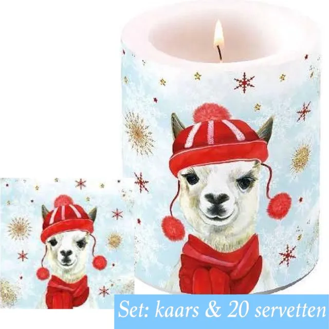 Ambiente Set: Kaars + 20 servetten klein winter lama winterdecoratie | AMB6126-WL | Ambiente Multi