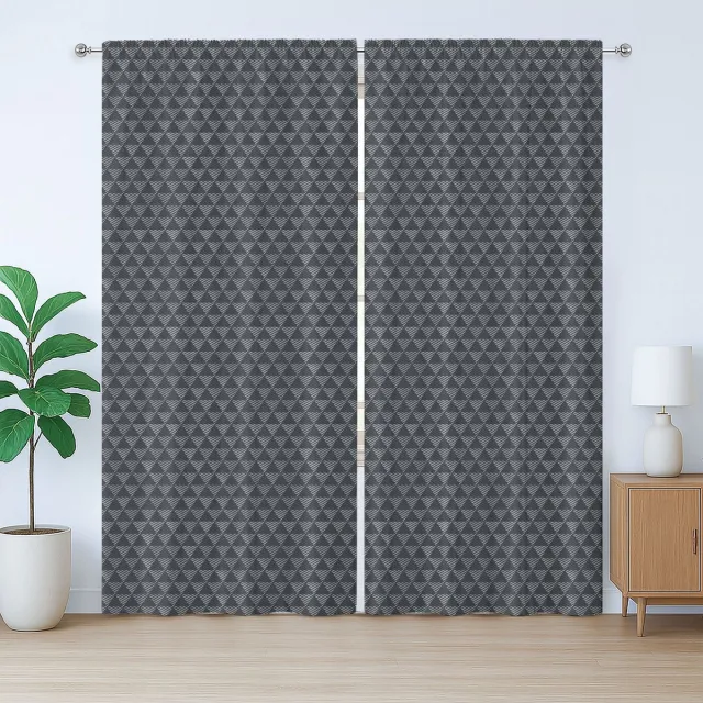 ABAKUHAUS Donkergrijs rustiek gordijn, diagonale strepen en driehoeken, met lussen en haken voor de woonkamer, 280 x 260 cm, grijs en donkergrijs