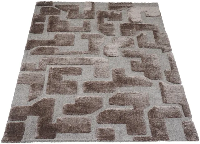 Veer Carpets Vloerkleed Liana Bruin 160 x 230 cm - Design Hoog-Laag Vloerkleed met Grafisch Labyrint Patroon in Scandinavische / Japandi Stijl