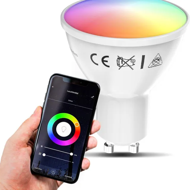 B.K.Licht Slimme Lichtbron - RGB en CCT - smart lamp - met GU10 - 5.5W LED - WiFi - App - 2.700K to 6.500K - 350 Lm - voice control - color lampjes - LED lamp