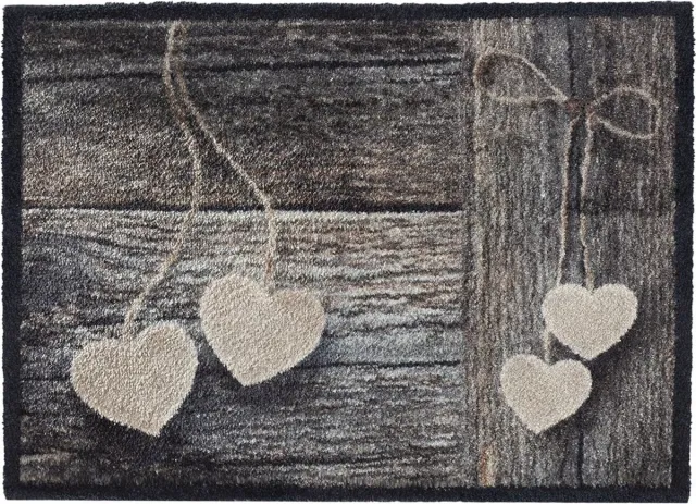 MD-Entree MD Entree - Deurmat - Schoonloopmat - Soft & Deco - Wood Hearts - 50 x 70 cm Grijs