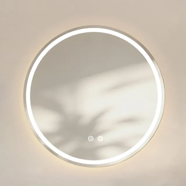REDOM Badkamerspiegel met verlichting - Rond - Wandmontage - Touchbediening en anti-condens - Moderne stijl - Glas - Zilver - Ø 60 cm Silver