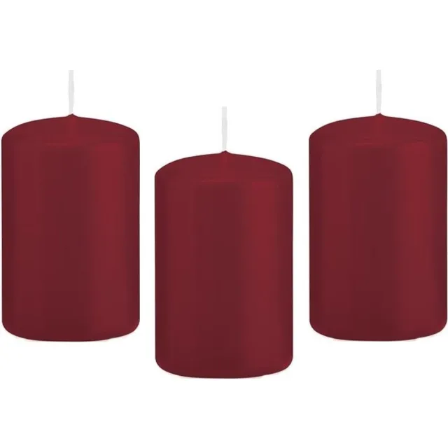Trend Candles Cilinderkaars/stompkaars - 8x - bordeauxrood - 5 x 8 cm - 18 branduren - met brandvertragende folie Bordeaux rood