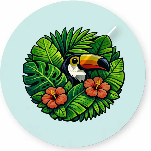 Mr Cadeautjes Glazen klok Ø 20 - design Tropische bladeren met toekan | cadeau Wit