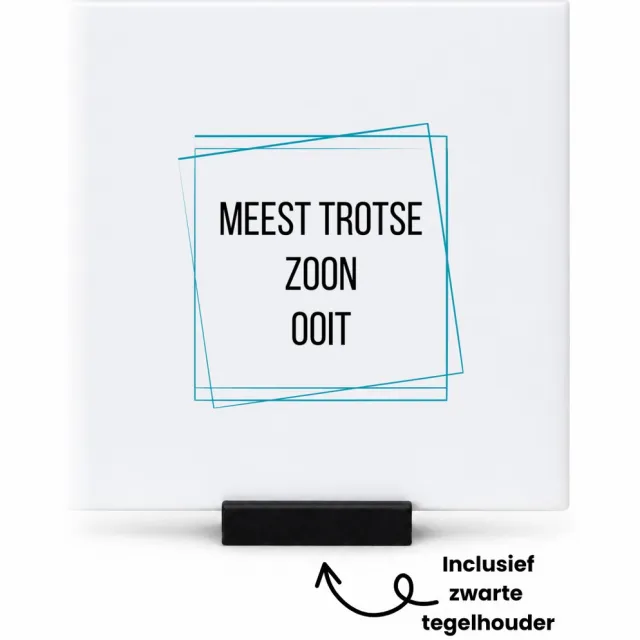 Hacebo meest trotse zoon ooit tegeltje met tegelhouder - Zoon - trotse zoon - tegeltjes met tekst - verjaardagscadeau - verjaardag - cadeau - cadeautje voor zoon - zoon artikelen - kado - geschenk - gift - spreuktegels - 10.8x10.8 CM Wit