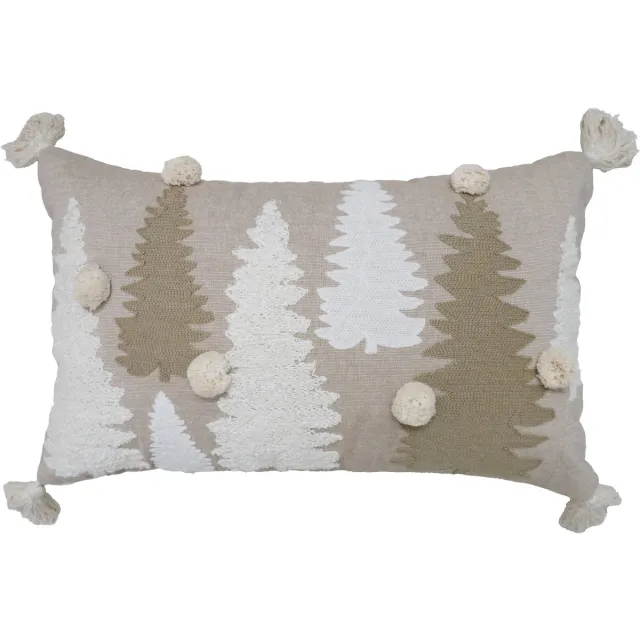 Urbane Hide 30x50 cm Kussenhoes | Kussenhoezen | Kussenhoesjes | Geborduurd | Bomen met kwastjes | Katoen | Veelkleurig | Zonder Binnenkussen Type B
