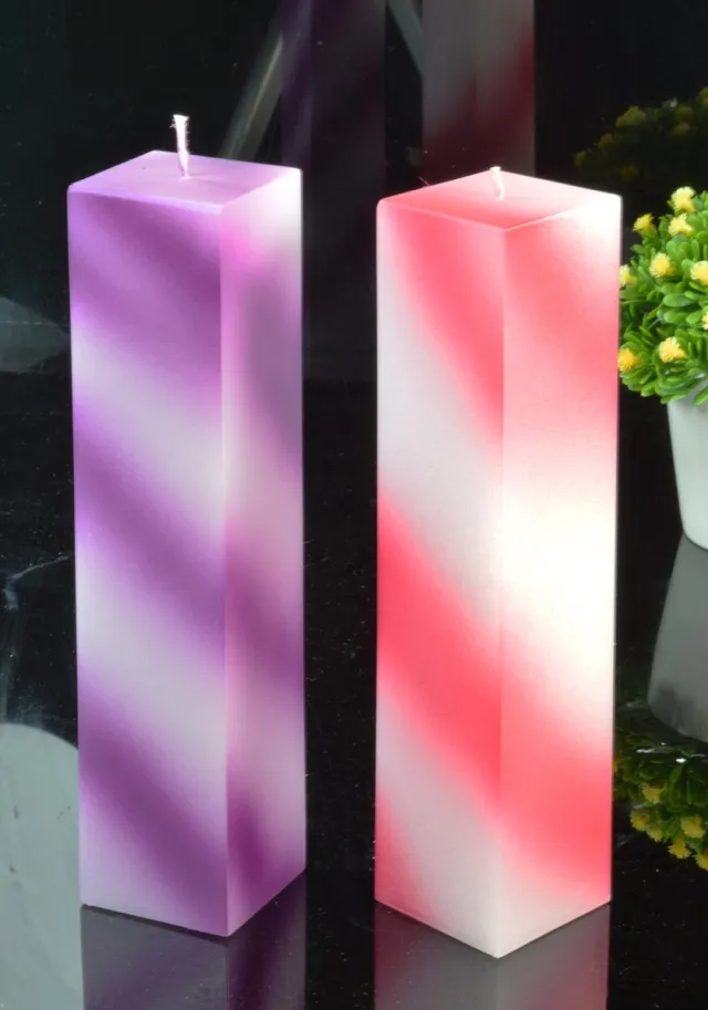MilaNNE Candles by Milanne, Kwadrant Kaars Lang 22 cm, set van 2 stuks: 1x lila met wit metallic + 1x rood met wit metallic