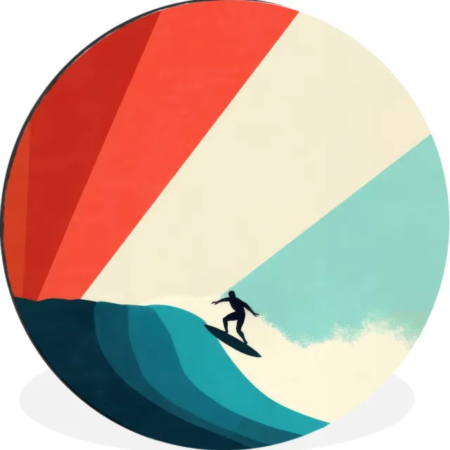 WallCircle Wandcirkel - Muurcirkel - Surfer - Abstract - Golven - Zonnestralen - Aluminium - Dibond - 60x60 cm - Binnen en Buiten