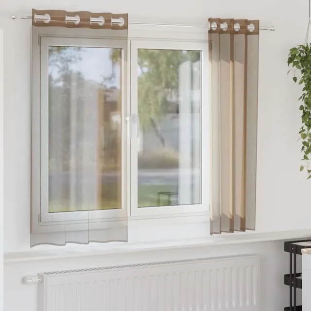 vidaXL Gordijnen voile met doorvoertules 2 st lichtbruin bruin