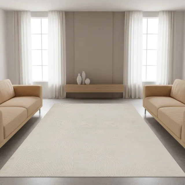 TapisTrend Designer tapijt Crème 200x280 cm Modern vloerkleed met in elkaar verweven bogen en verhoogde gebogen lijnen voor de woonkamer, slaapkamer en eetkamer Beige