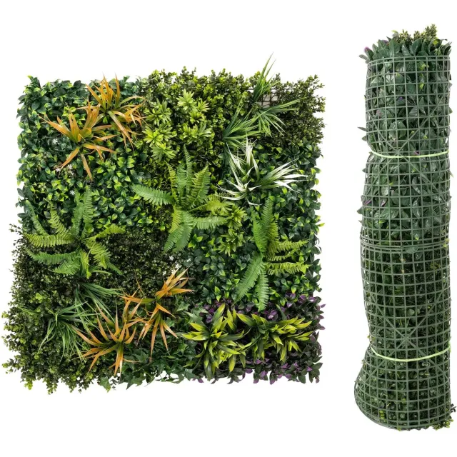 Outsunny Artificial Hedge-PE-100L x 100B cm-Grün+Gelbbraun+Lila+Weiß Groen+Geelbruin+Lila+Wit