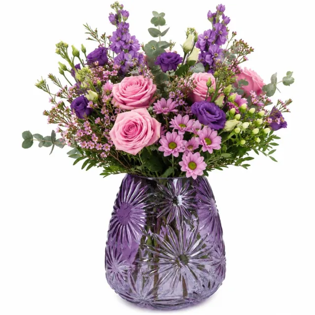 Plume Living Vaas Floran - transparant paars - D20 x H25 cm - glas - bloemenvaas - voor stelen en boeketten