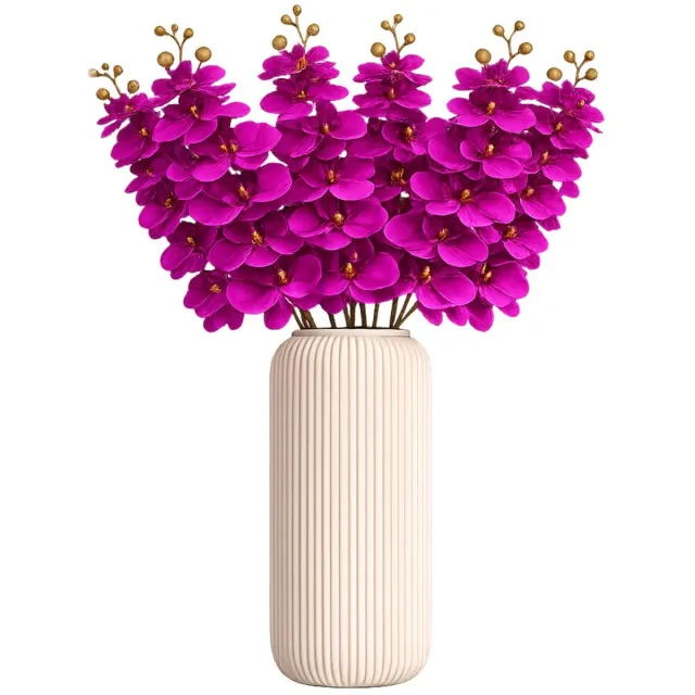 Bellatio Design Kunstbloem Orchidee Bora - 5x - fuchsia roze - 77 cm - losse stelen - kunst zijdebloemen - Phalaenopsis