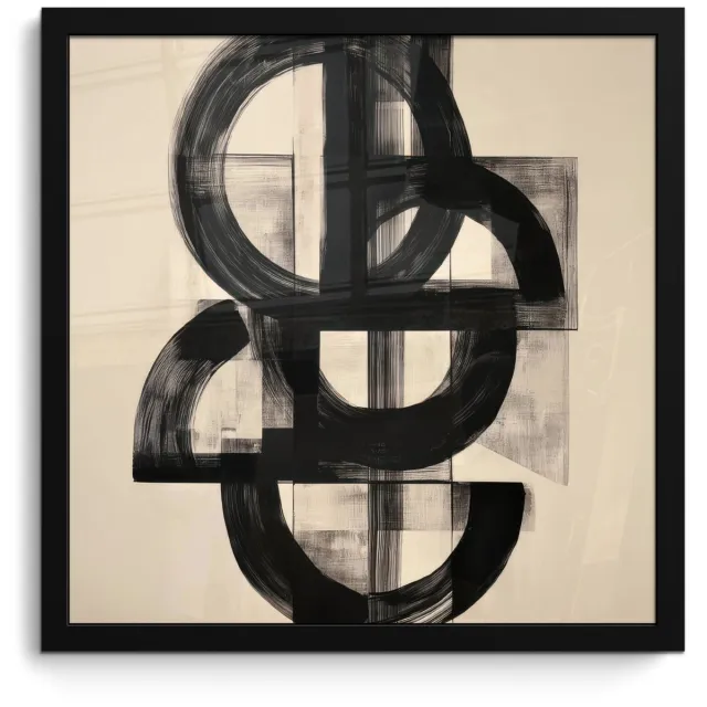 FrameYourWall Poster in lijst - Fotolijst 40x40 cm - Posters - Cirkels - Lijnen - Vormen - Zwart - Posterlijst zwart - Decoratie - Wanddecoratie woonkamer - Muurdecoratie slaapkamer