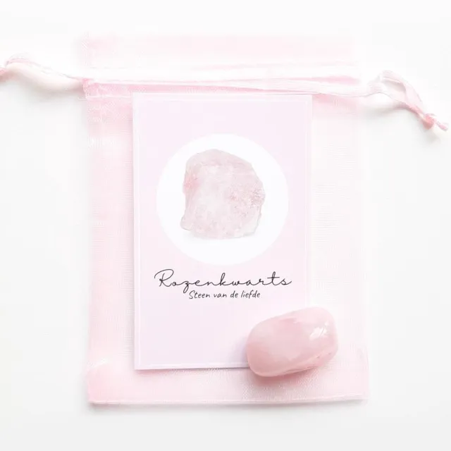 The Happymakers Edelsteen in zakje ''rozenkwarts'' trommelsteen, knuffelsteen, natuursteen, giftset, liefde
