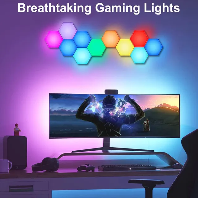 Zumz.nl Hexagon Licht Panelen – 6Stuks Hexagon lampen - met App & Afstandsbediening - Led lamp - Wandlamp binnen - Game Verlichting - 16 Miljoen Kleuren Alle kleuren