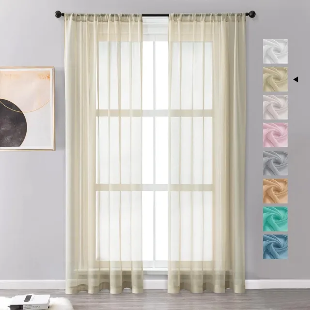 Ibenzoa Semi-Transparante Voile Gordijnpanelen Beige Crème, Set van 2, 225 x 140 cm creme