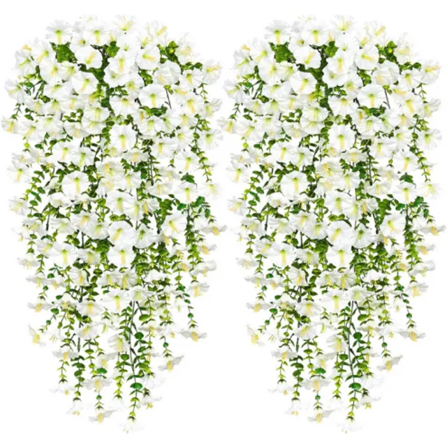 BOG 2 Stuks Kunstmatige Hangende Witte Ochtendroos Wisteria – Lange Nep Hangplanten – UV Bestendig – Decoratie Voor Bruiloft – Huis – Tuin – Balkon – Schutting