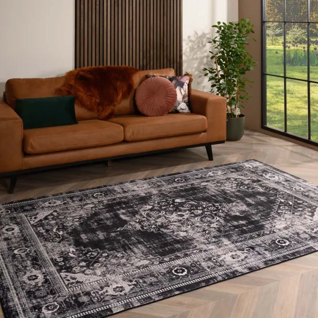 TrueWeave Wasbaar vloerkleed - Leona zwart 140x200