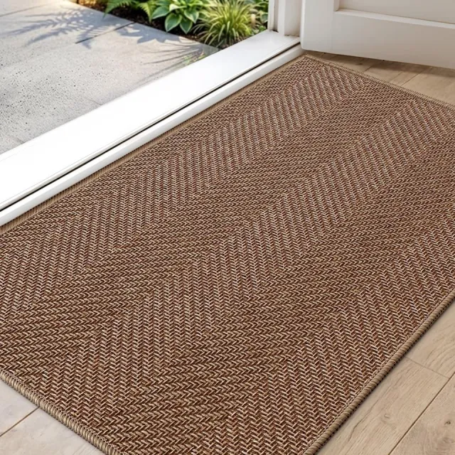 Famanu Absorberende deurmat, ultradun, 61 x 91 cm, kokosbruin, machinewasbaar, antislip voor binnen Neutraal