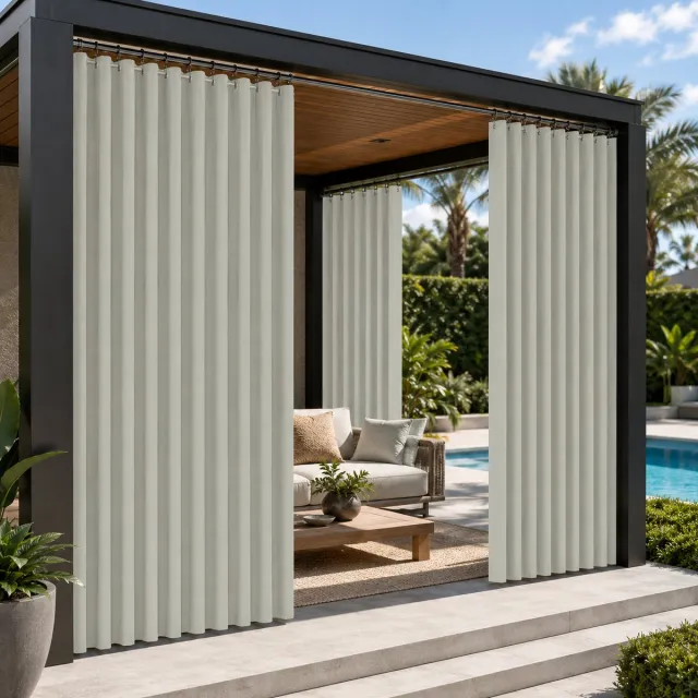 MUPOO Buitengordijn Extra Breed 254 cm - Buitengordijnen Waterdicht met Ringen - Privacy & Lichtwerend - Zonwerend Buiten Gordijn 230GSM - Outdoor Gordijn voor Terras, Veranda, Balkon en Schuifdeur - B254 cm x L244 cm - Wit - 2 stuks