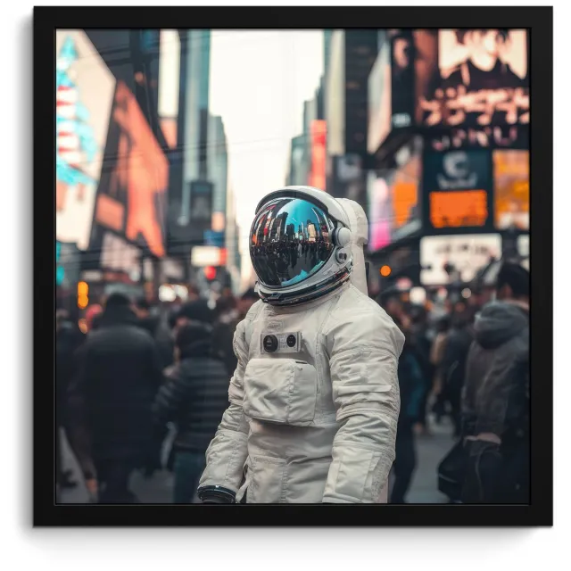 FrameYourWall Poster in lijst - Fotolijst 40x40 cm - Posters - Stad - Mensen - Astronaut - Wit - Posterlijst zwart - Decoratie - Wanddecoratie woonkamer - Muurdecoratie slaapkamer