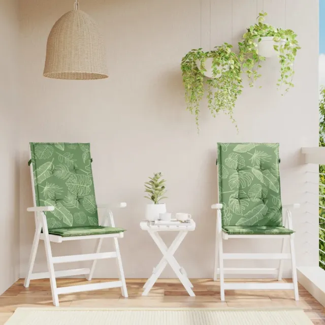 vidaXL Stoelkussens 2 st hoge rug bladpatroon stof Groen