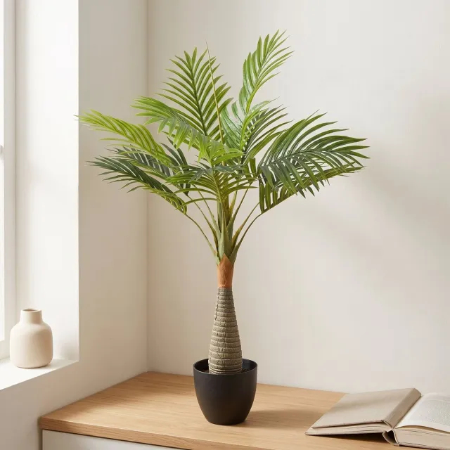 Cheqo Kunstpalm - Palm Kunstplant - Kleine Kunstpalm voor Binnen - Neppe Palm - Kunstplanten Decoratie - Areca Palm - Tafelmodel - Nep Plant - Kamerplant - Woonkamer Decoratie - Kunst Palm - Tropische Plant - Onderhoudsvrij - Groen