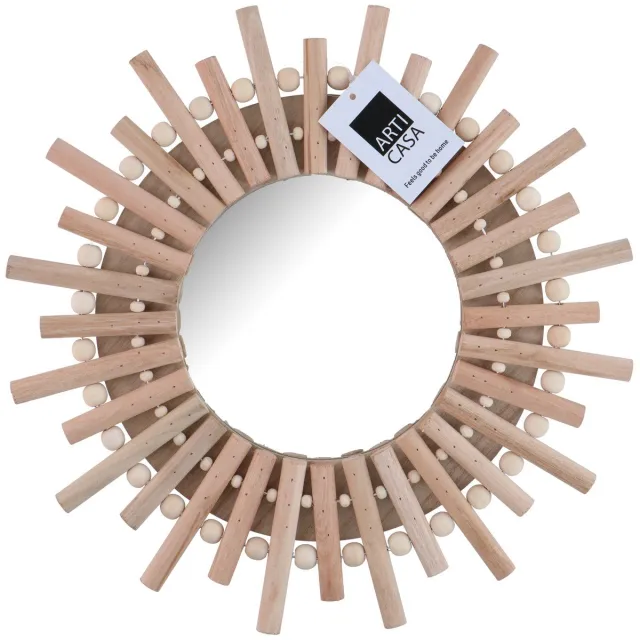 Arti Casa Wandspiegel - Ronde Spiegel Zon - 30cm - Hout Bruin