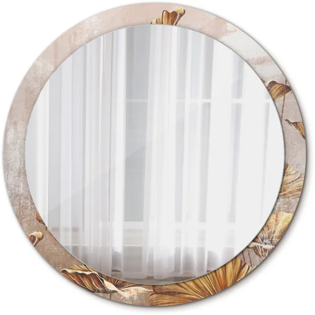 TULUP Spiegel - Ronde vorm Spiegel - op gehard Glas - Boho bladeren - Diameter: 100 cm - Decoratieve spiegel - Wanddecoratie Spiegel - Gele - Badkamerspiegel - Gangspiegel - Eetkamer - Make-up Spiegel - Wandmontage Geel Boho bladeren