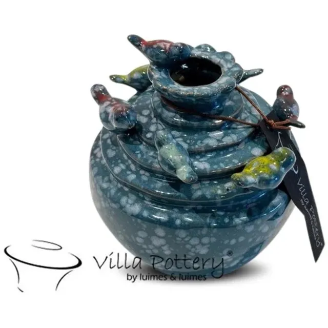 Villa Pottery Donker Blauwe Vogel Vaas Grenada D12xH14