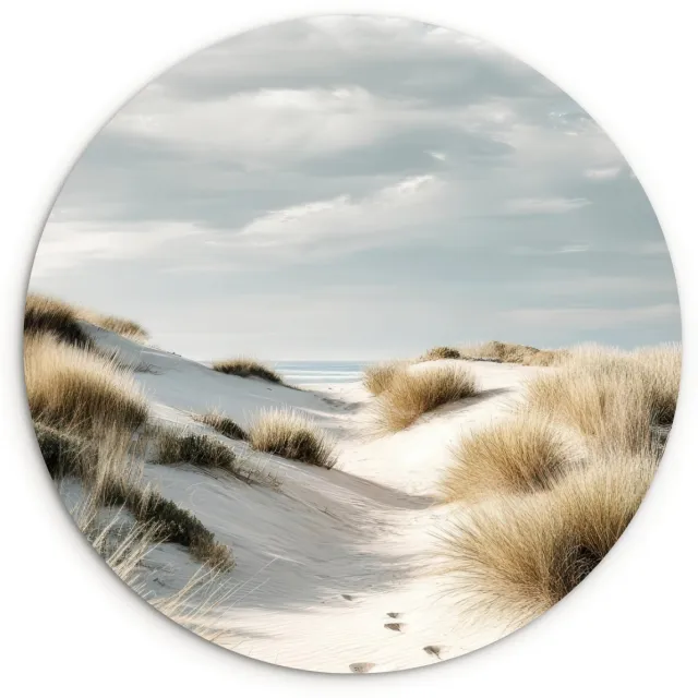 WallCircle Wandcirkel 150x150 cm - Muurcirkel Duinen - Gras - Sporen - Wolken - Muurdecoratie woonkamer - Wanddecoratie slaapkamer - Kamer decoratie accessoires - Ronde schilderijen Duinen - Wolken