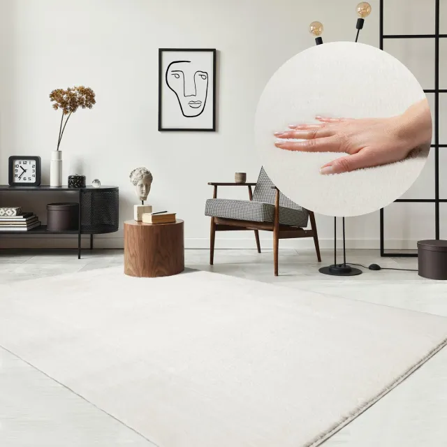 the carpet RELAX – Extra Zacht & Wasbaar Vloerkleed tot 30°C met Antislip Onderzijde – Fluweelachtige Structuur – Voor Slaapkamer of Woonkamer – crème, 240 x 340 cm