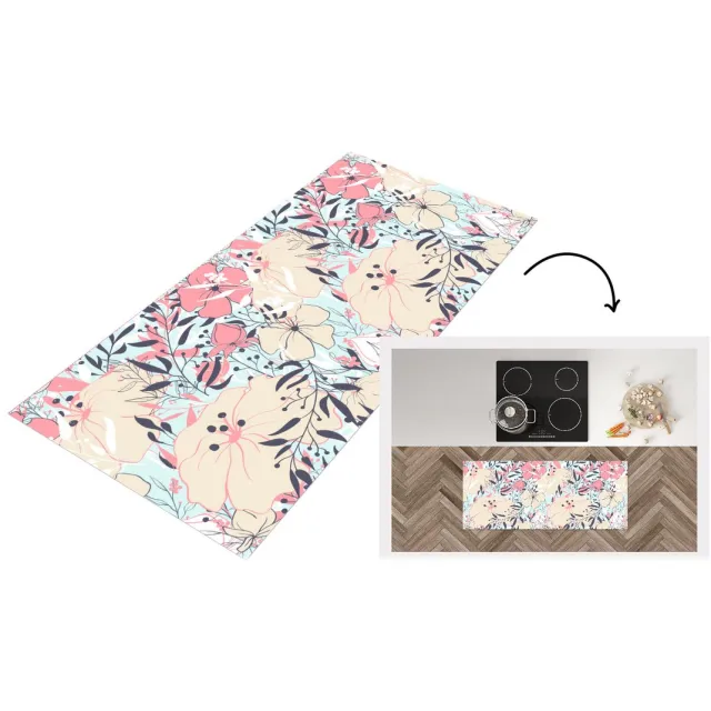 KitchenYeah Keukenloper - Loper keuken - Vintage - Bloem - Roze - Patronen - 120x50 cm - Keukenloper vinyl Multicolor